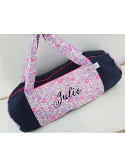 Sac bowling personnalisé (sport, week-end ...) en liberty Betsy neon et matelassé marine