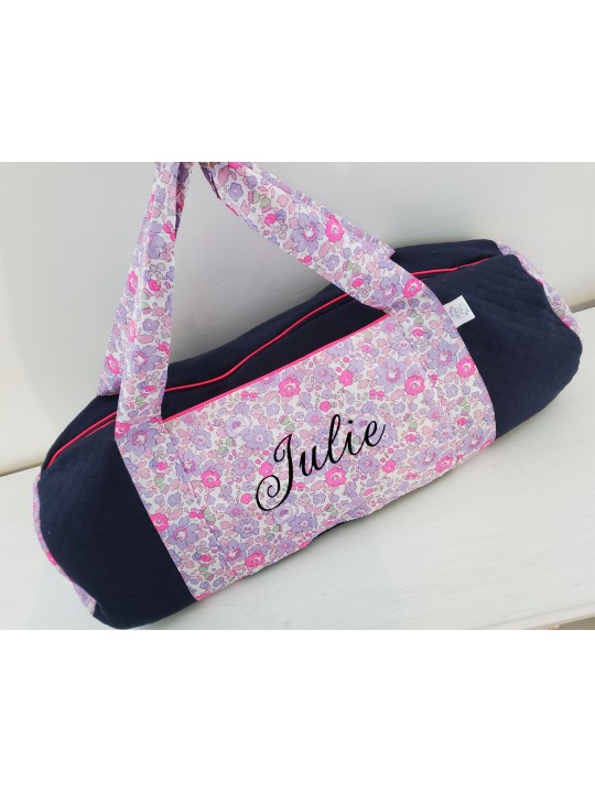 Sac bowling personnalisé (sport, week-end ...) en liberty Betsy neon et matelassé marine