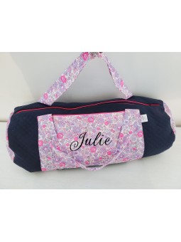 Sac bowling personnalisé (sport, week-end ...) en liberty Betsy neon et matelassé marine