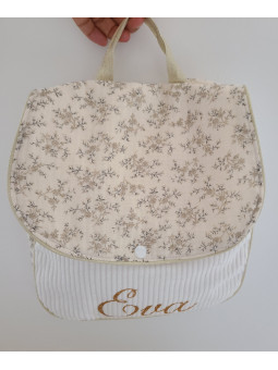 Sac à dos maternelle / crèche velours et double gaze fleurie mixte personnalisé