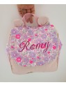 Sac à dos personnalisé petites oreilles en liberty Betsy neon (pour crèche, nounou, maternelle)