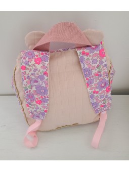 Sac à dos personnalisé petites oreilles en liberty Betsy neon (pour crèche, nounou, maternelle)