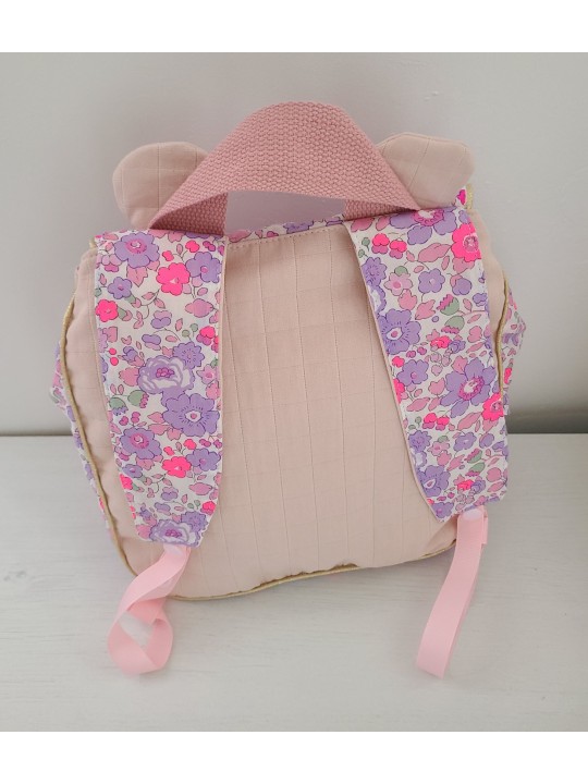 Sac à dos personnalisé petites oreilles en liberty Betsy neon (pour crèche, nounou, maternelle)