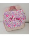 Sac à dos personnalisé petites oreilles en liberty Betsy neon (pour crèche, nounou, maternelle)