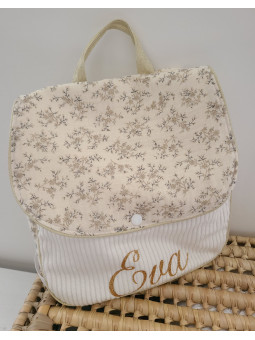 Sac à dos maternelle / crèche velours et double gaze fleurie mixte personnalisé
