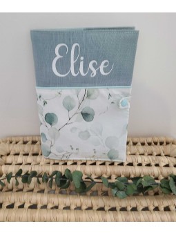Protège carnet de santé coton eucalyptus et lin personnalisable avec prénom