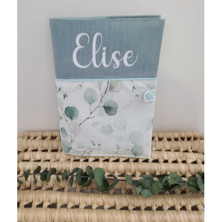 Protège carnet de santé coton eucalyptus et lin personnalisable avec prénom