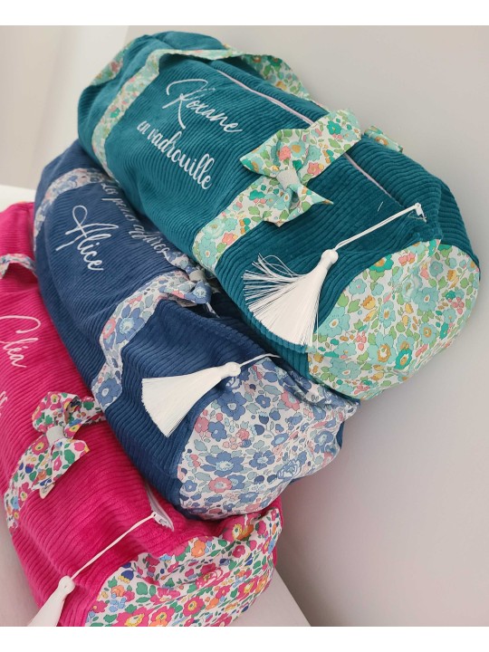 Sac week-end) en liberty Betsy et velours, personnalisé