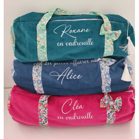 Sac week-end) en liberty Betsy et velours, personnalisé