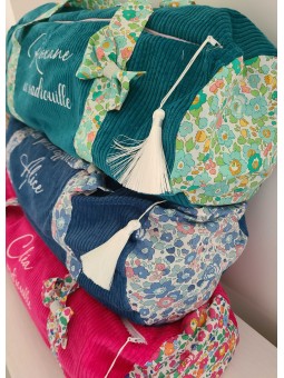 Sac week-end) en liberty Betsy et velours, personnalisé