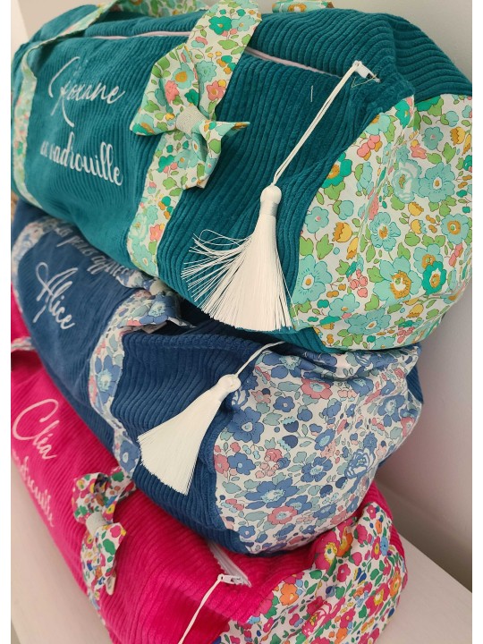 Sac week-end) en liberty Betsy et velours, personnalisé