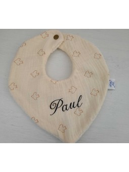 Bavoir bandana mixte personnalisé en double gaze de coton BIO écrue