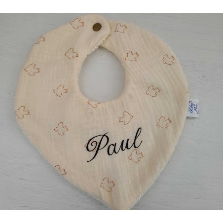 Bavoir bandana mixte personnalisé en double gaze de coton BIO écrue