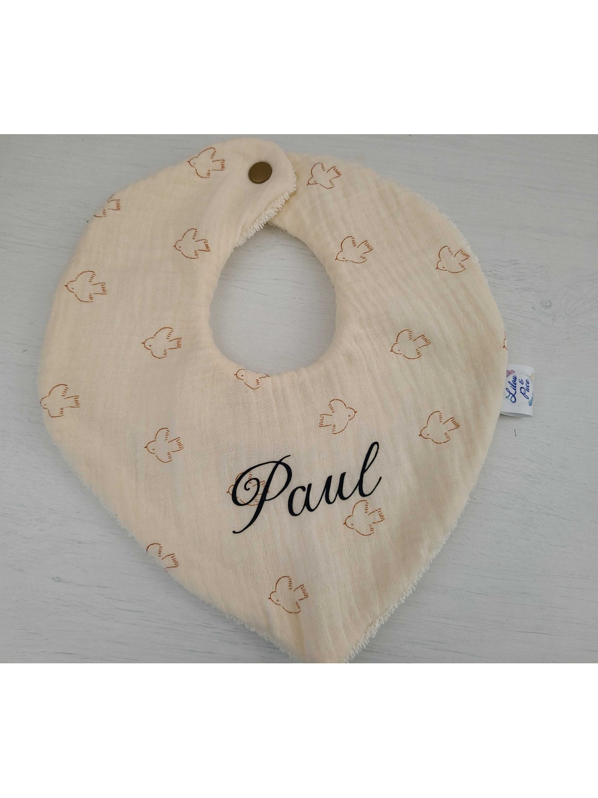 Bavoir bandana mixte personnalisé en double gaze de coton BIO écrue