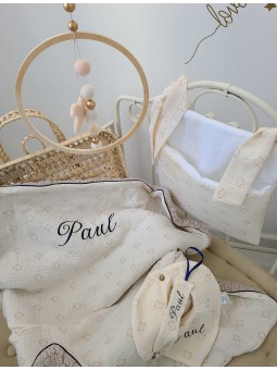 Attache tétine en double gaze de coton bio personnalisée prénom