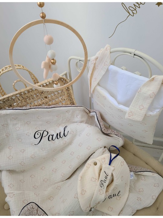 Attache tétine en double gaze de coton bio personnalisée prénom