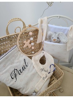 Attache tétine en double gaze de coton bio personnalisée prénom