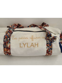 Sac bowling (sac week-end) en liberty Thorpe/ velours écru, personnalisé