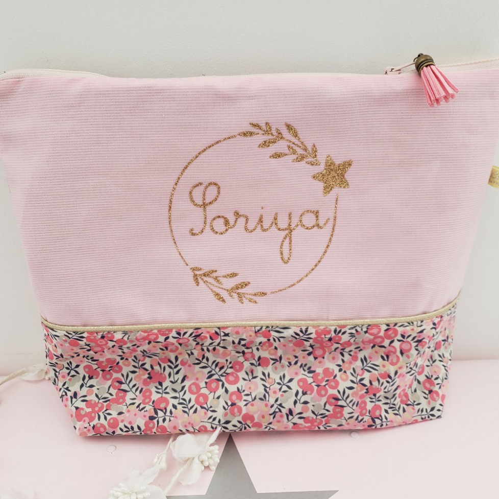 Trousse de toilette coton personnalisée rose