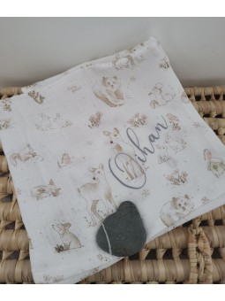 Lange personnalisé 60x60 cm en double gaze de coton bio petits animaux