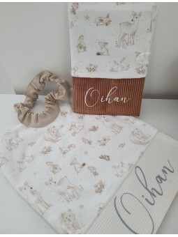 Lange personnalisé 60x60 cm en double gaze de coton bio petits animaux