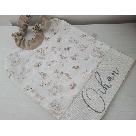 Grande serviette élastiquée et personnalisée pour maternelle en coton BIO animaux