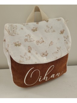 Sac à dos maternelle / crèche velours et velours petits animaux personnalisé
