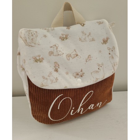 Sac à dos maternelle / crèche velours et velours petits animaux personnalisé
