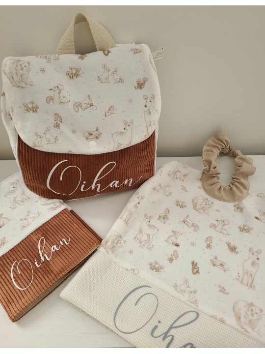 Sac à dos maternelle / crèche velours et velours petits animaux personnalisé