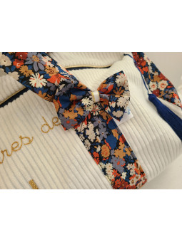 Sac bowling (sac week-end) en liberty Thorpe/ velours écru, personnalisé