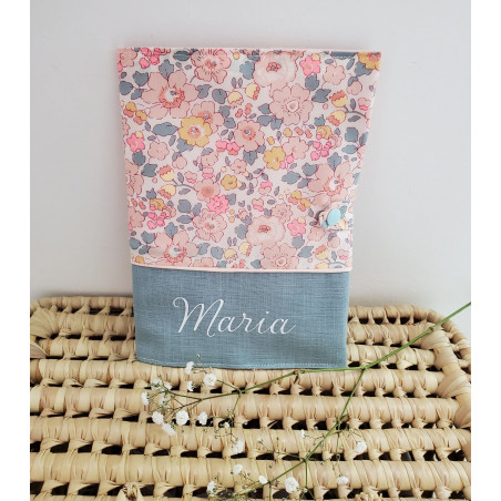 Protège carnet de santé liberty Betsy Barbapapa et lin céladon, personnalisé