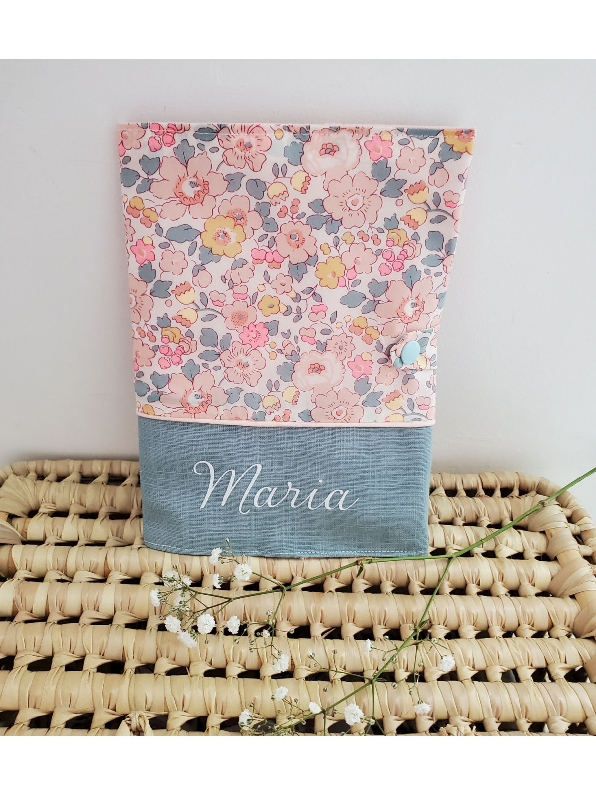 Protège carnet de santé liberty Betsy Barbapapa et lin céladon, personnalisé