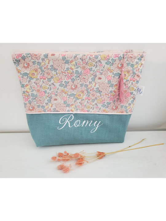 Trousse de toilette personnalisée, Betsy Barbapapa et lin