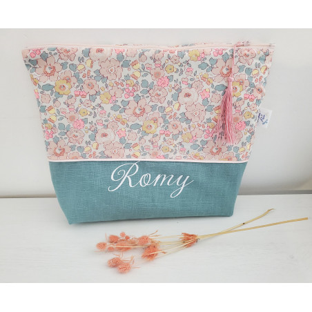 Trousse de toilette personnalisée, Betsy Barbapapa et lin