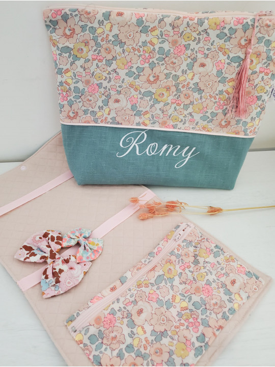 Trousse de toilette personnalisée, Betsy Barbapapa et lin