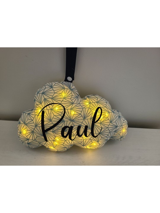 Veilleuse LED nuage en coton origami bleu, personnalisable