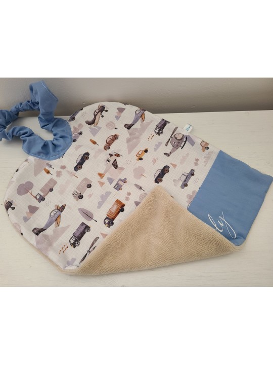 Grande serviette élastiquée et personnalisée pour maternelle en coton petits véhicules