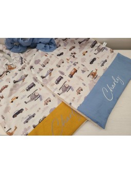 Grande serviette élastiquée et personnalisée pour maternelle en coton petits véhicules