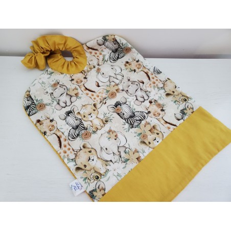 Grande serviette élastiquée et personnalisée pour maternelle en coton safari