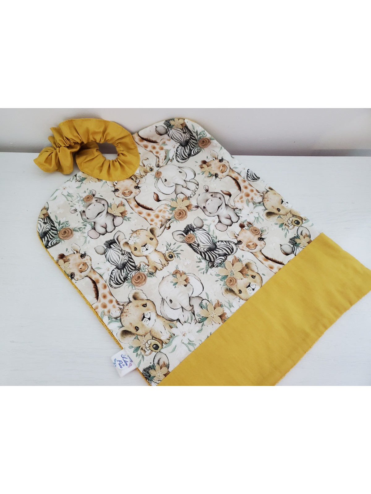 Grande serviette élastiquée et personnalisée pour maternelle en coton safari