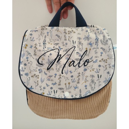 Sac à dos pour entrée en maternelle / crèche personnalisé, liberty Theo et velours