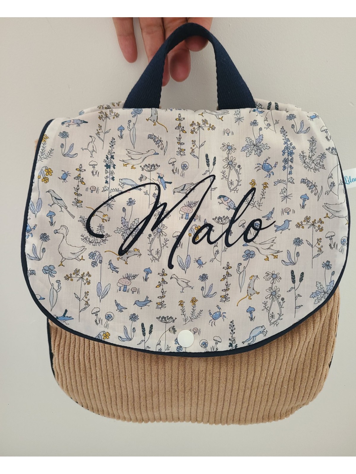 Sac à dos pour entrée en maternelle / crèche personnalisé, liberty Theo et velours