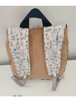 Sac à dos pour entrée en maternelle / crèche personnalisé, liberty Theo et velours