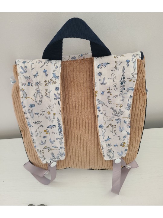 Sac à dos pour entrée en maternelle / crèche personnalisé, liberty Theo et velours