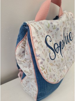 Sac à dos pour entrée en maternelle / crèche personnalisé, liberty Theo fille et velours