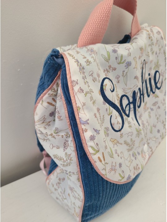 Sac à dos pour entrée en maternelle / crèche personnalisé, liberty Theo fille et velours