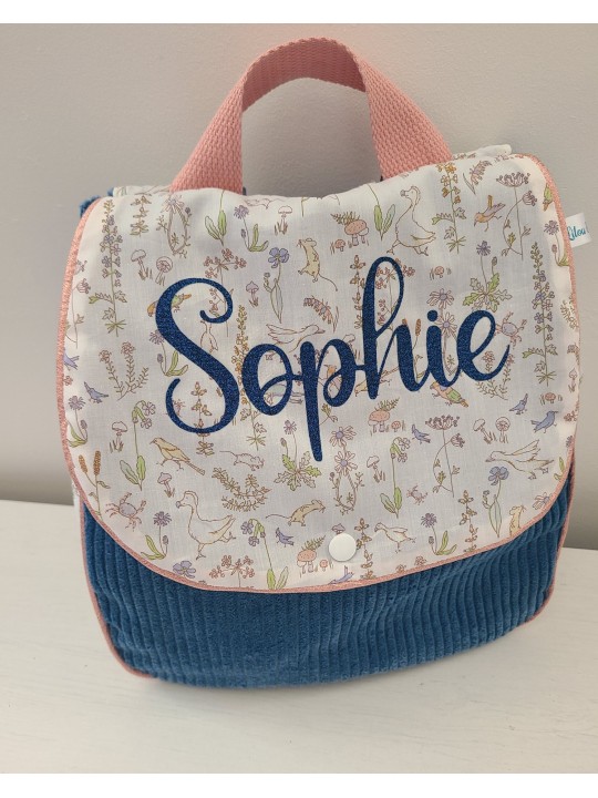 Sac à dos pour entrée en maternelle / crèche personnalisé, liberty Theo fille et velours