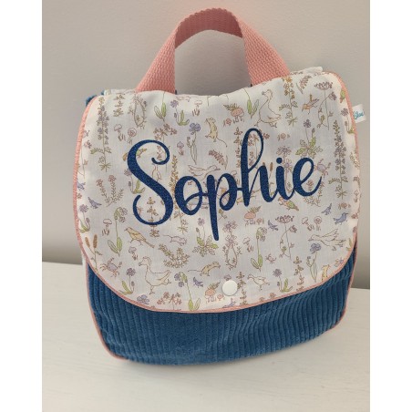 Sac à dos pour entrée en maternelle / crèche personnalisé, liberty Theo fille et velours