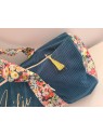 Sac bowling (sac week-end) en liberty Thorpe/ velours bleu canard, personnalisé