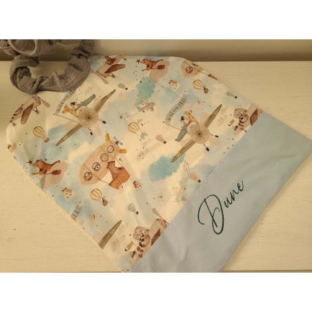 Grande serviette élastiquée petits véhicules et animaux pour maternelle, tissus au choix